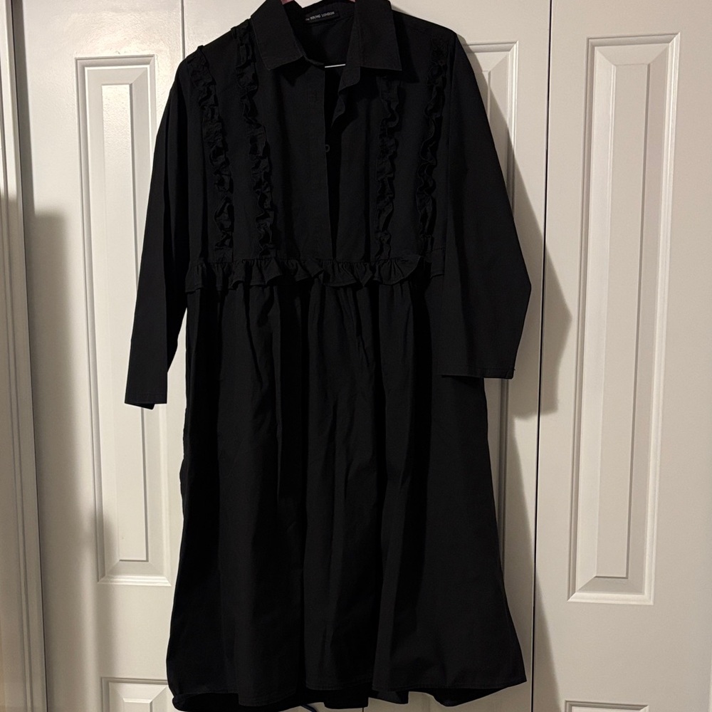 Black Midi Dress with Ruffle Detail